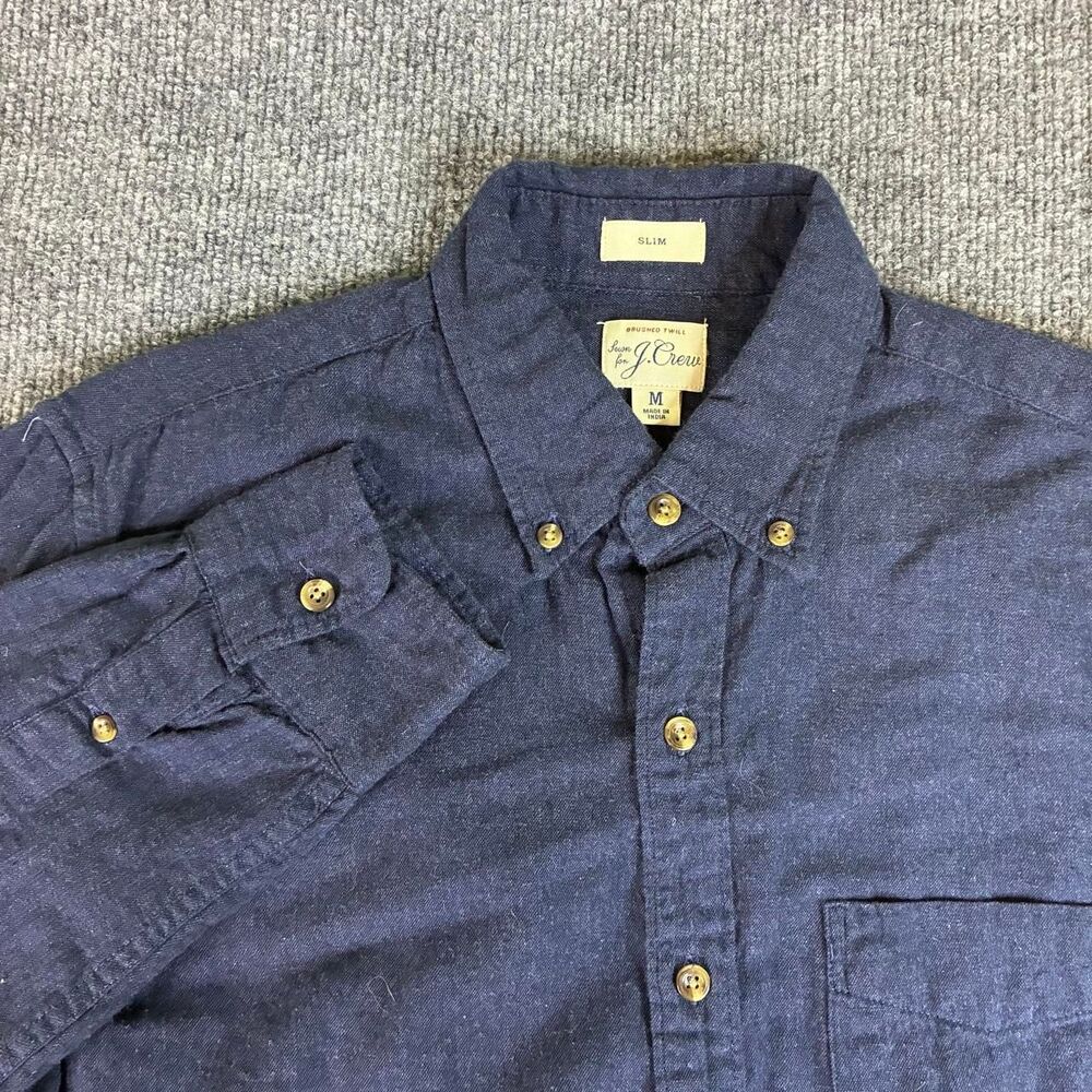 J.Crew Brushed Twill Shirt Men’s Medium Slim Fit Navy Blue Button Down